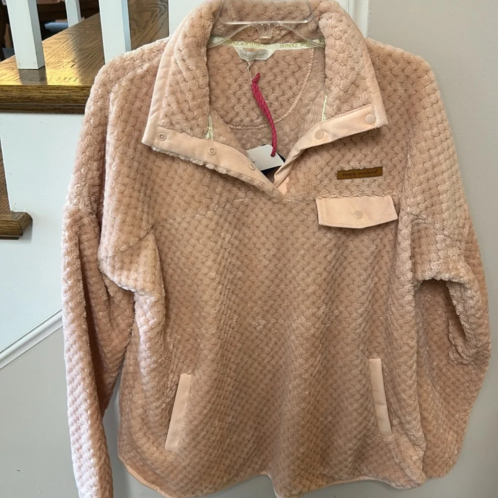 Simply Southern NEW Blush Quilted Sherpa Fleece Pullover - Picture 4 of 14
